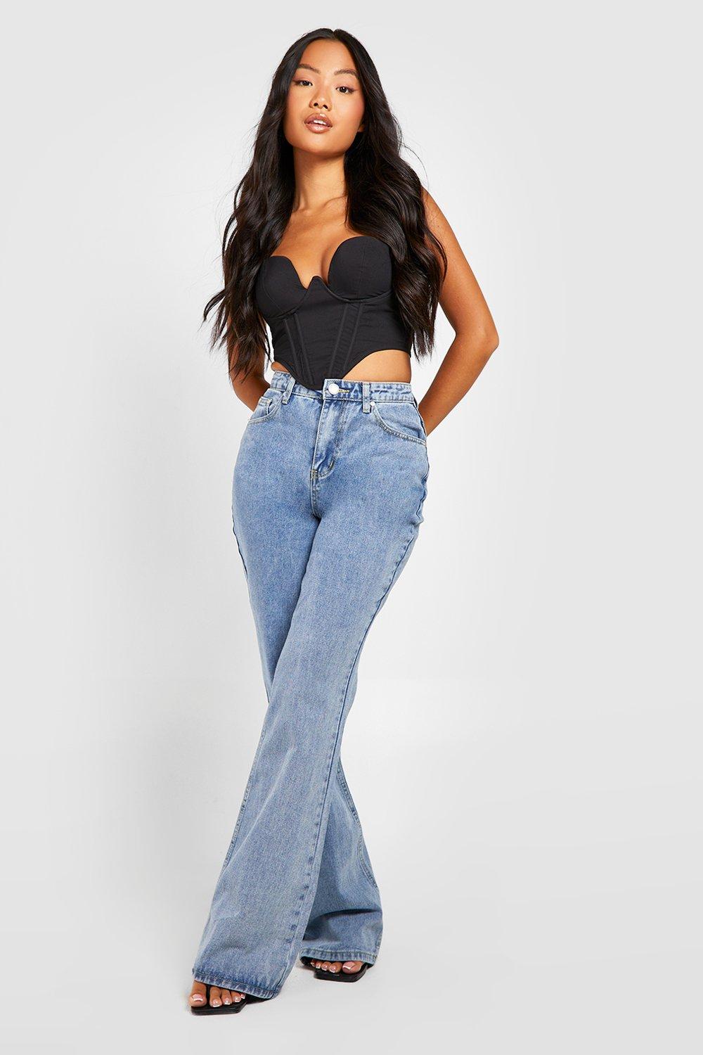 Petite High Waist 5 Pocket Rigid Flare Jeans boohoo CA